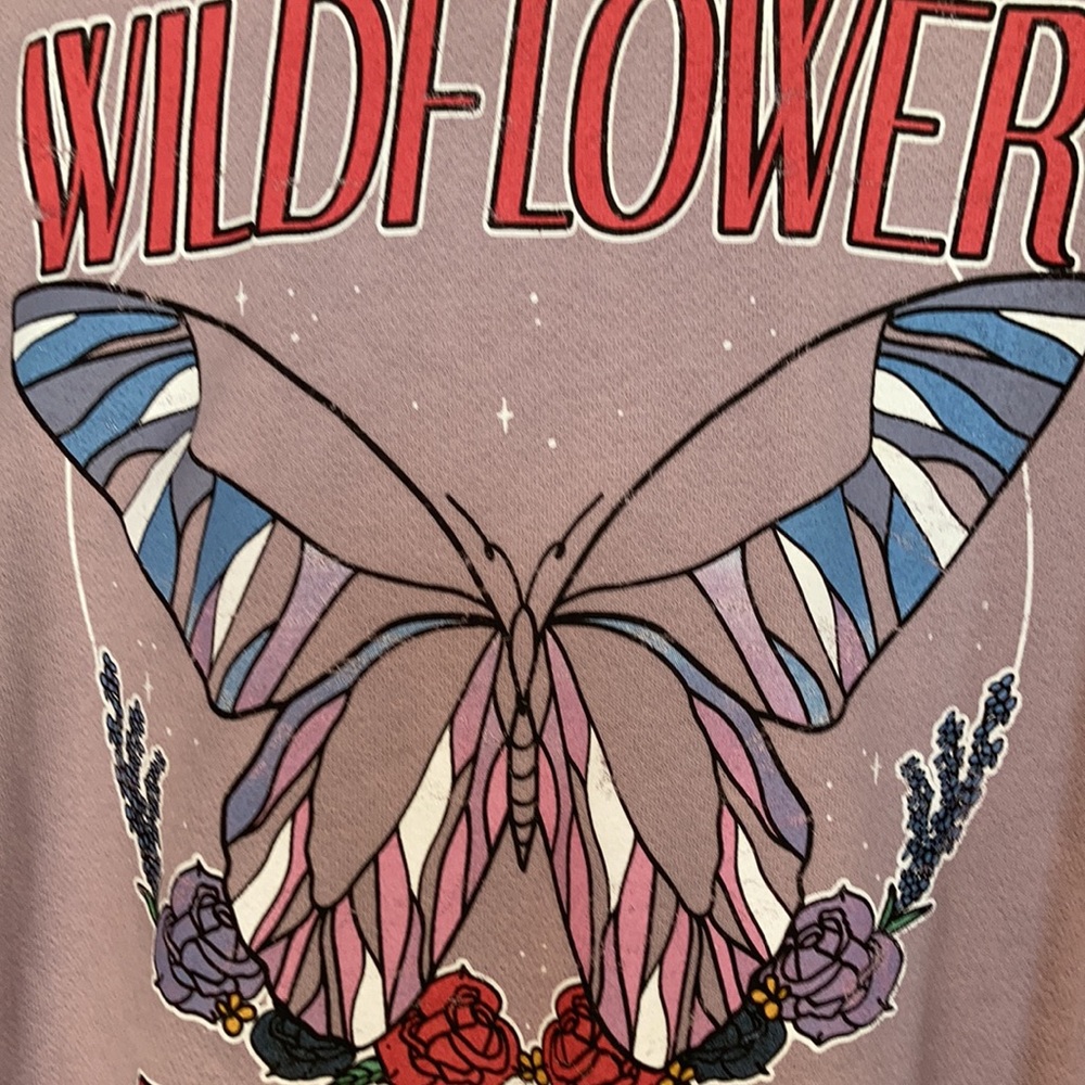 Relist 2/5❌Wildflower festival tour butterfly hoodie raw hem dull lavender XL jr - Picture 9 of 15